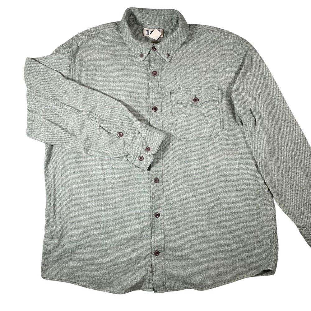Duluth Trading Co Men Button Down Shirt XL Relaxed Fit Free Swingin Twist Cotton